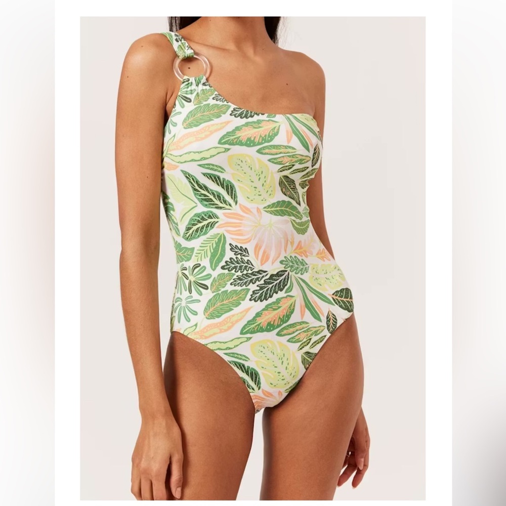 SOLID & STRIPED The Juliana Palm Leaf One-Shoulder Swimsuit